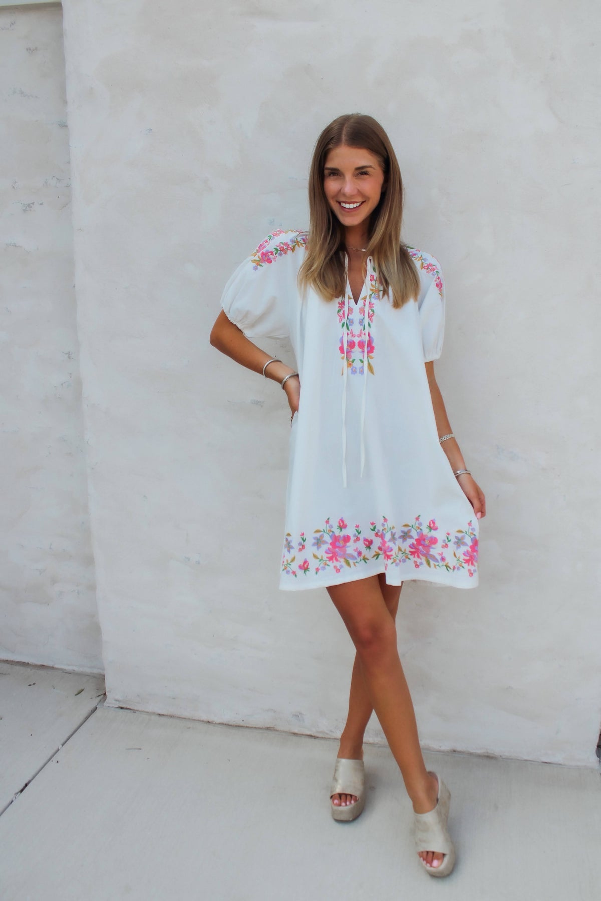 Embroidered Shift Dress