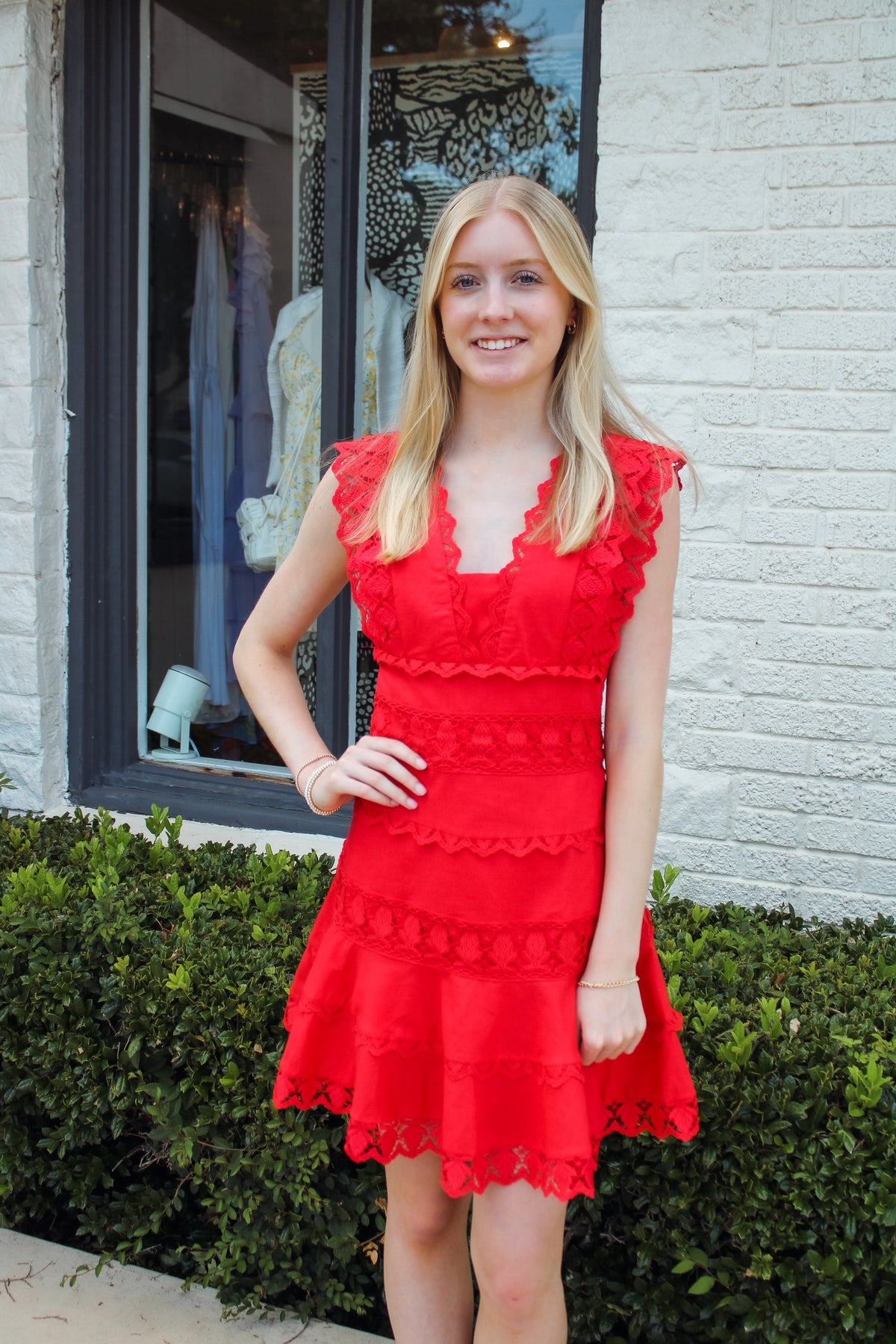 Red Lace Trim Dress