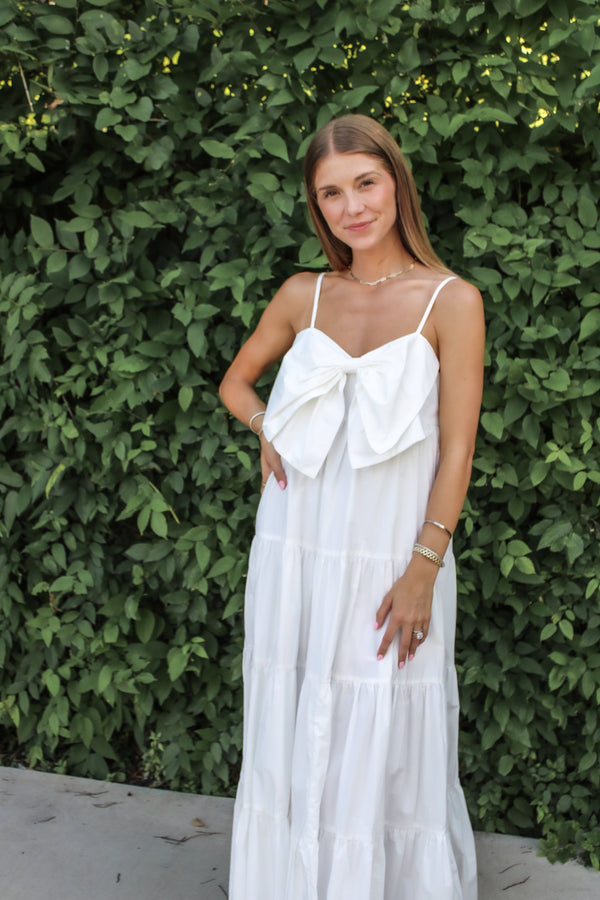 Sweetest Bow Midi Dress-White