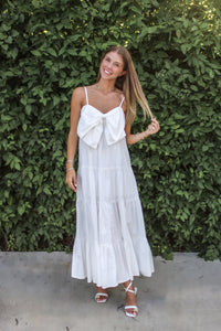 Sweetest Bow Midi Dress-White