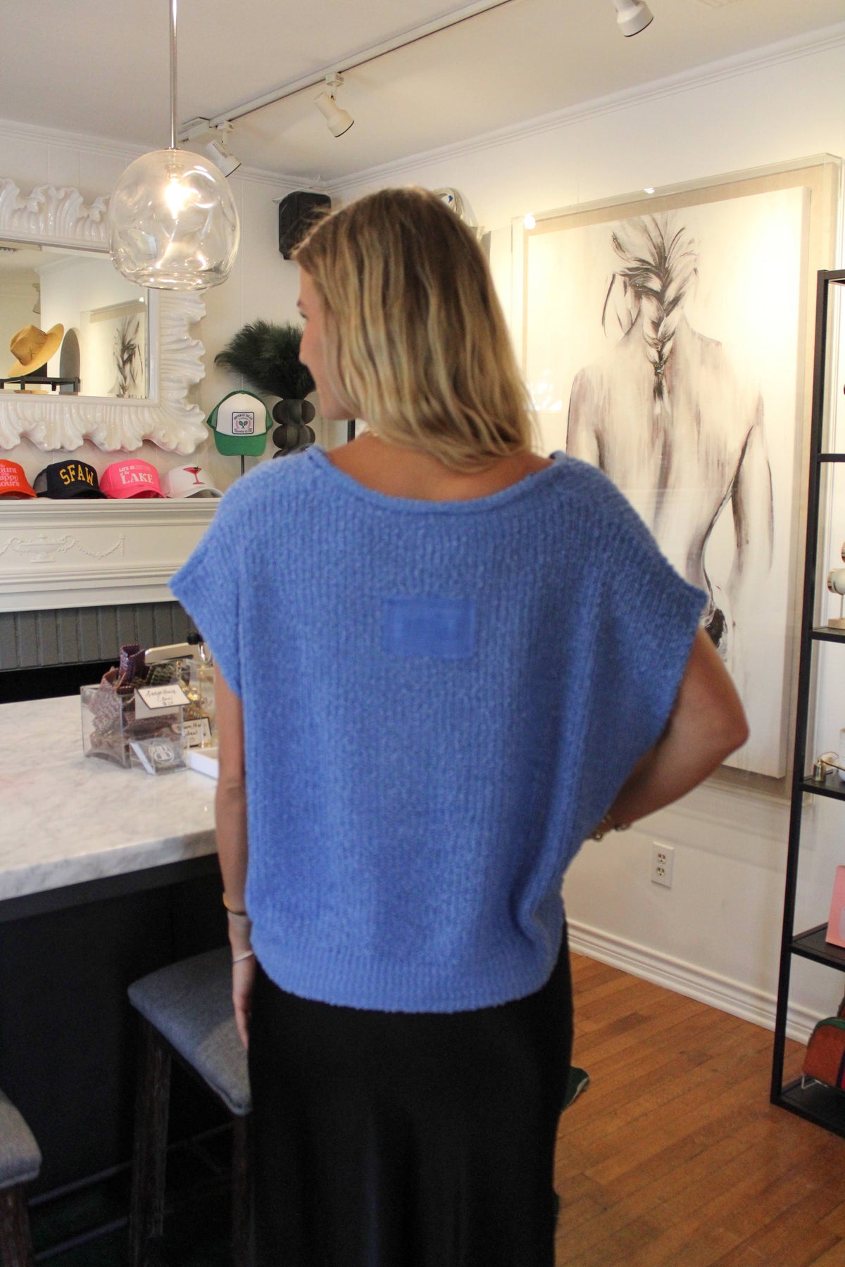 Patch Sleeveless Sweater Top - Blue