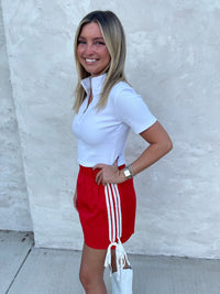 Tied Side Skort-Red