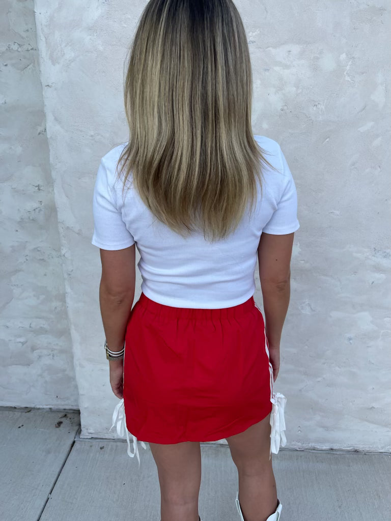 Tied Side Skort-Red