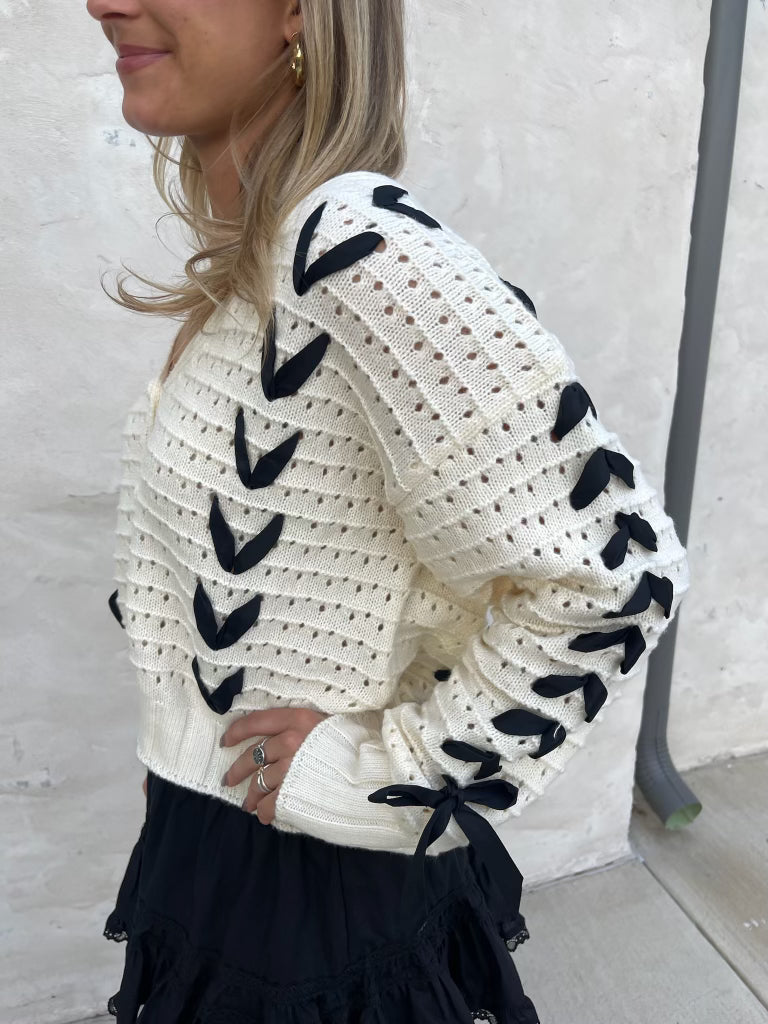 Ribbon Wrap Cardigan-Cream