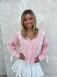 Ribbon Wrap Cardigan-Pink