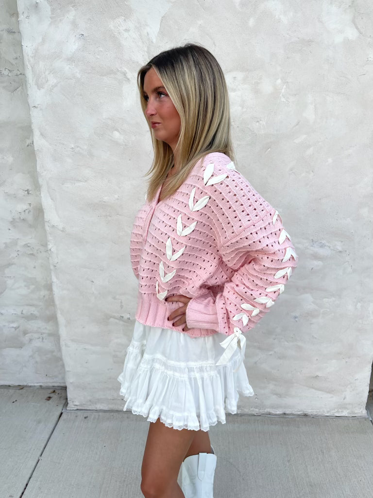 Ribbon Wrap Cardigan-Pink