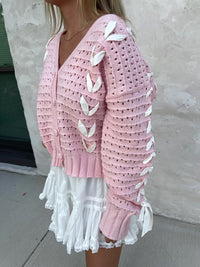 Ribbon Wrap Cardigan-Pink