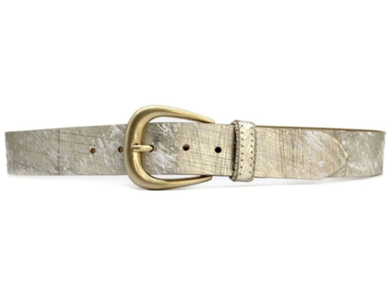 White Gold Metallic Leather Belt