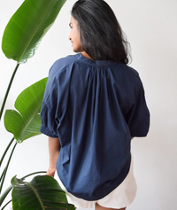 Elastic Sleeve Top - Navy