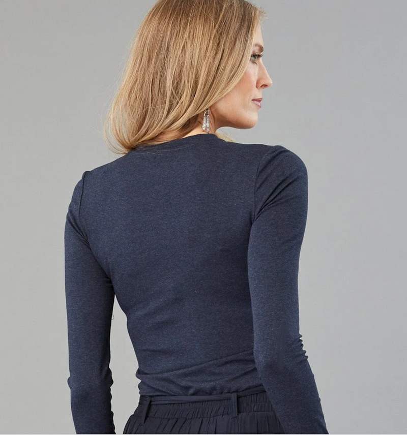 Navy Ruched Crew Neck Top