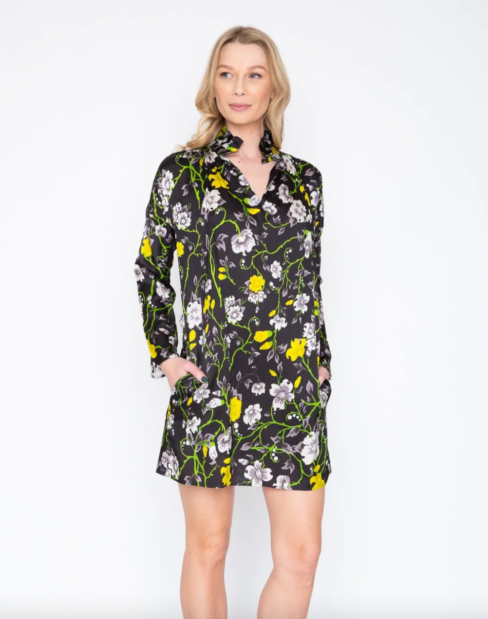 Vicki Long Sleeve Dress - Black Floral