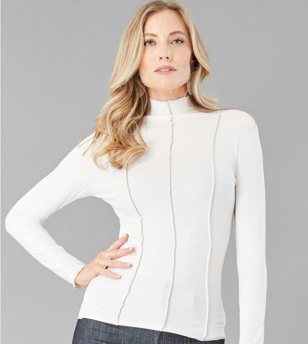 Seamed Mock Neck Top - Ivory