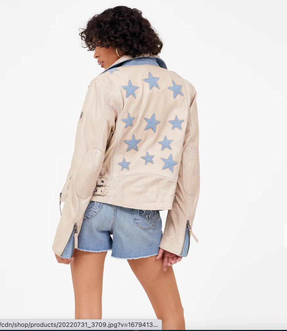 Christy Star Leather Jacket - Off White/Denim