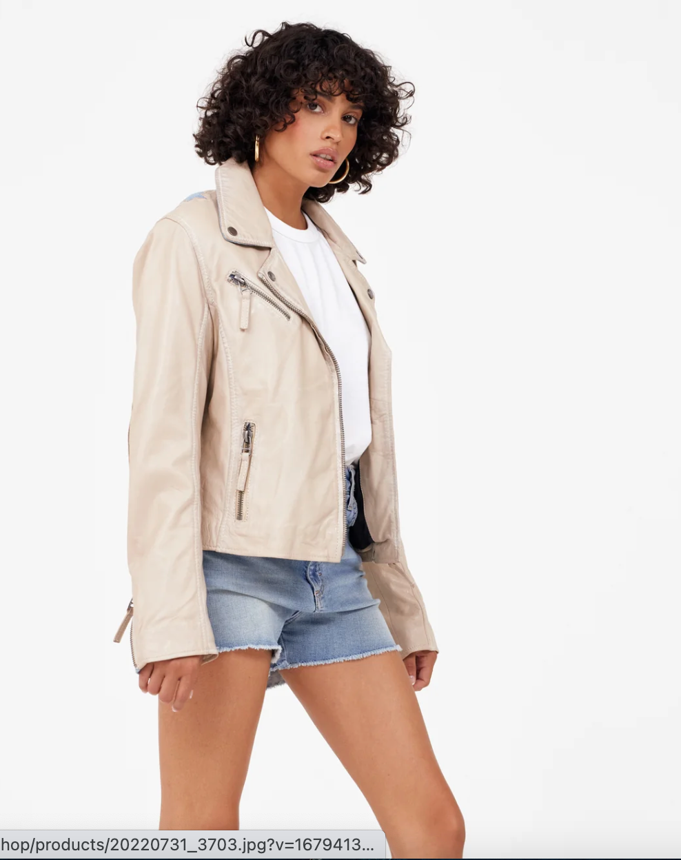 Christy Star Leather Jacket - Off White/Denim