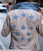 Christy Star Leather Jacket - Off White/Denim