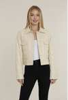 Quilted Vegan Leather Jacket - Beige