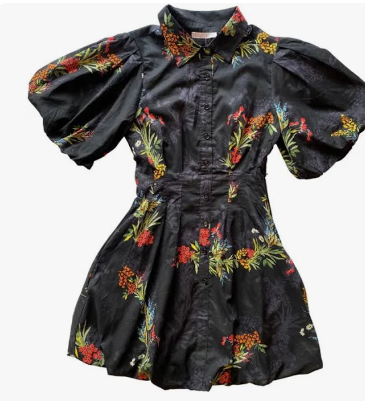 Black Floral Bubble Hem Dress