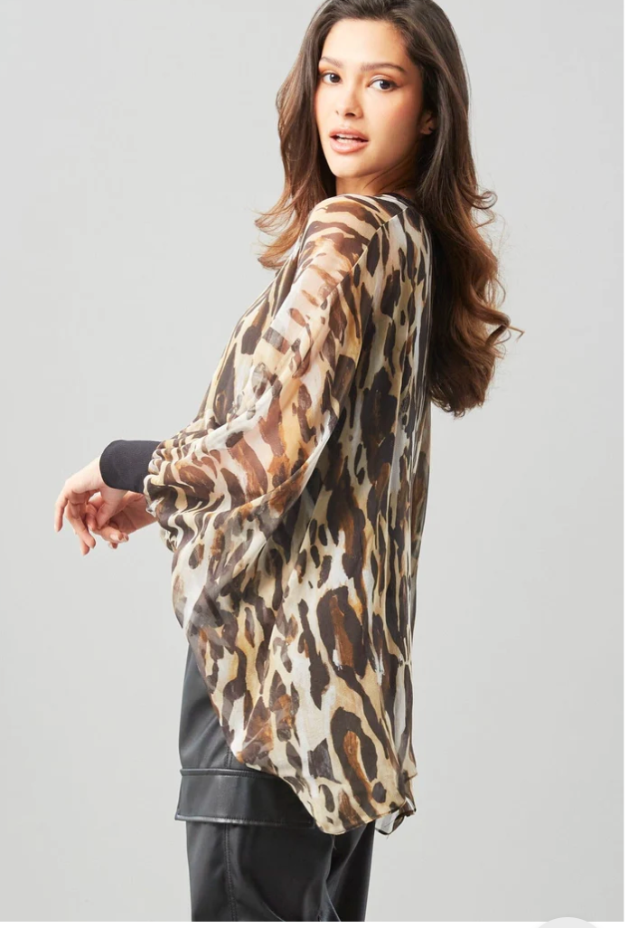 Leopard Chiffon Dolman Sleeve Top