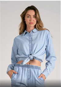 Blue Wash Tie Front Top