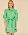 Vegan Leather Belted Dress - Green