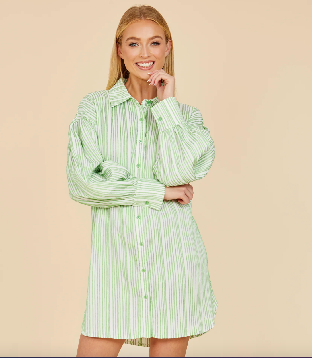 Striped Shirt Dress - Green