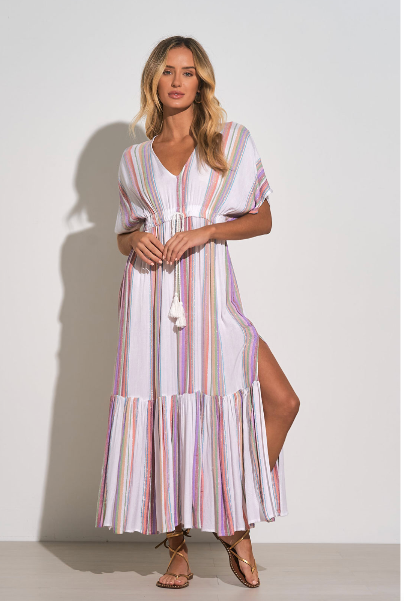 White Multi Stripe Midi Dress