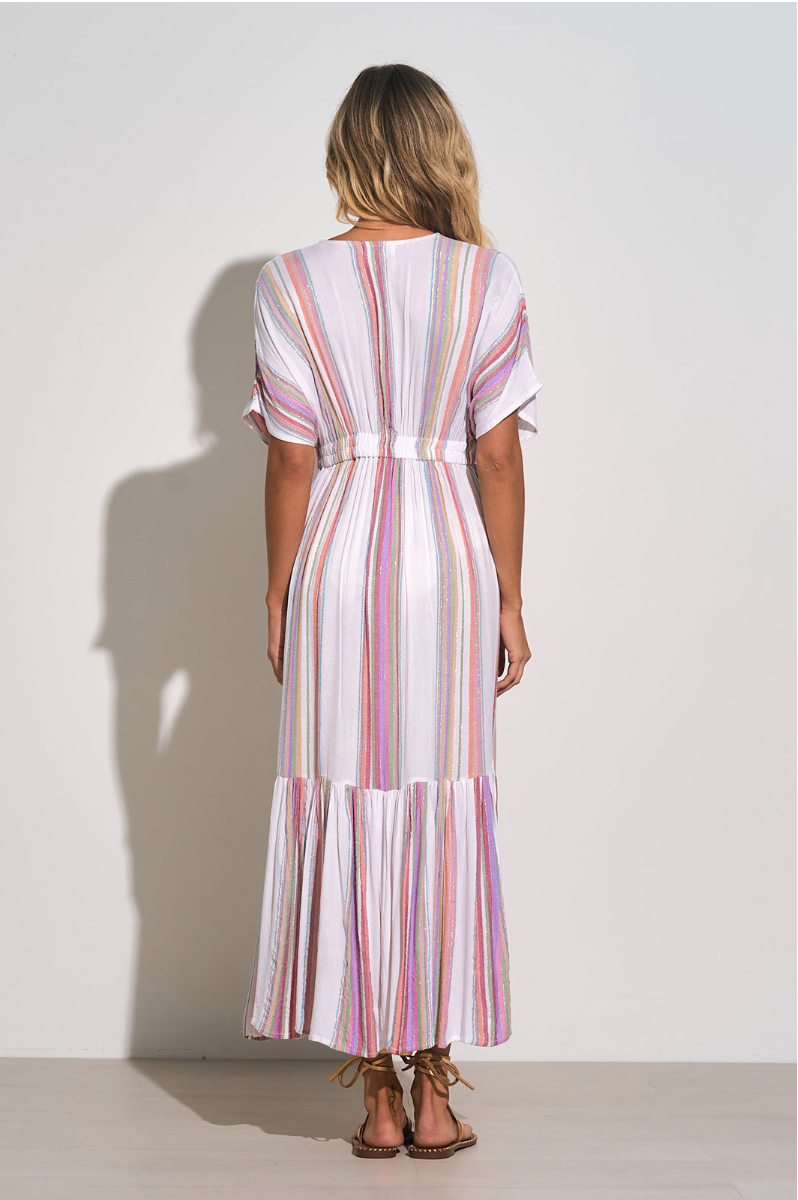 White Multi Stripe Midi Dress