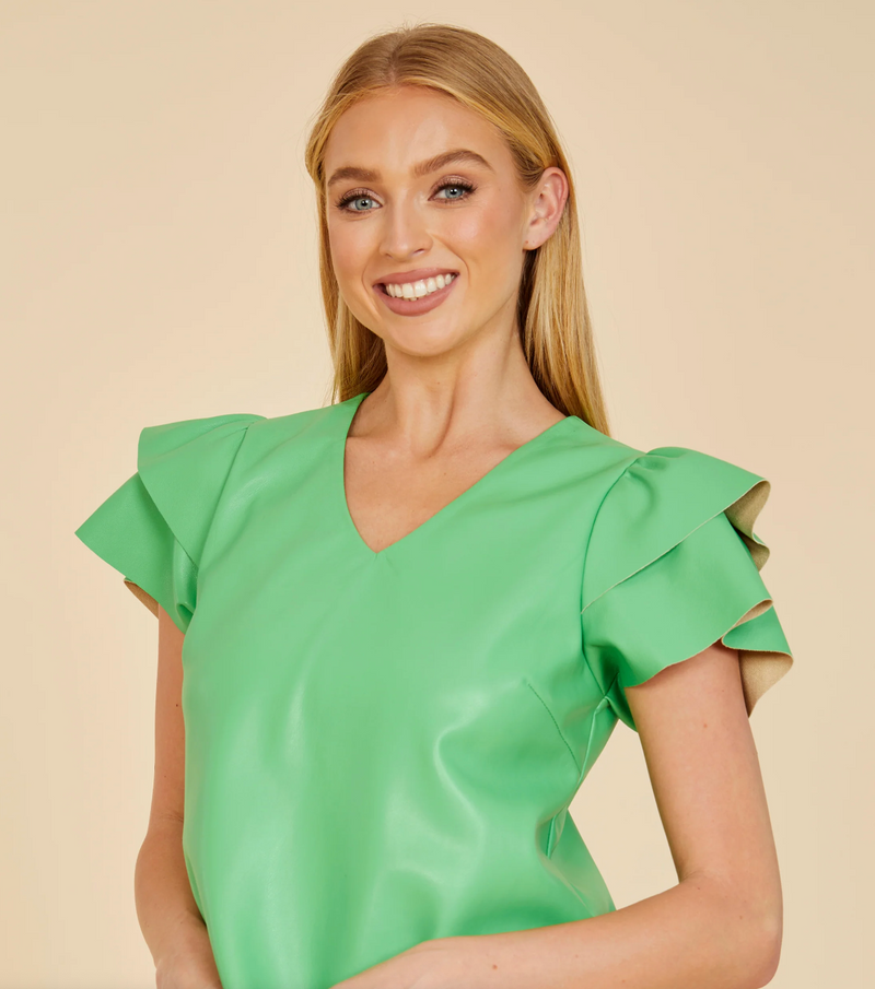 Faux Leather Flutter Sleeve Top