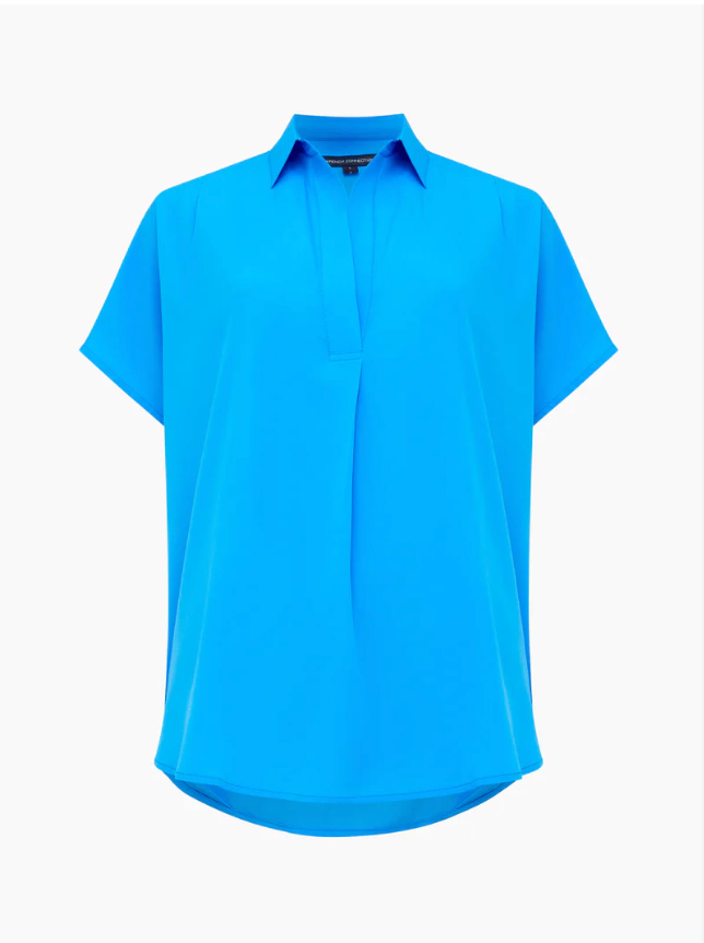 Crepe Popover Top - Blue Sea