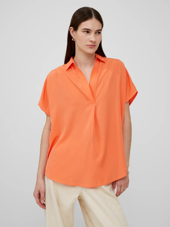 Crepe Popover Top - Coral