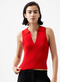 Cozy Soft Collared Sleeveless Top - Red