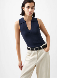 Cozy Soft Collared Sleeveless Top - Marine