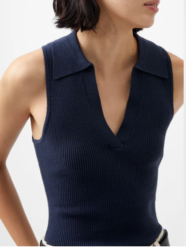 Cozy Soft Collared Sleeveless Top - Marine