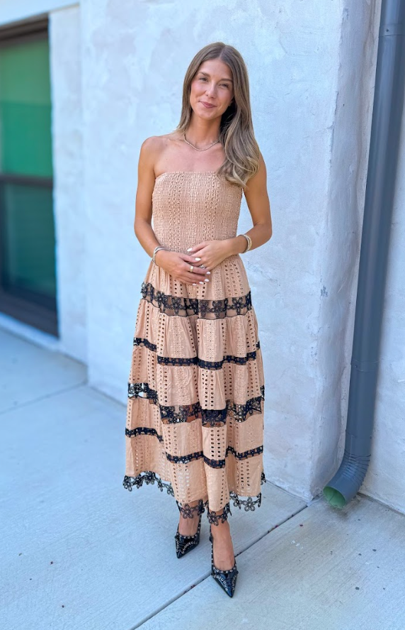 Smocked Eyelet Midi Dress