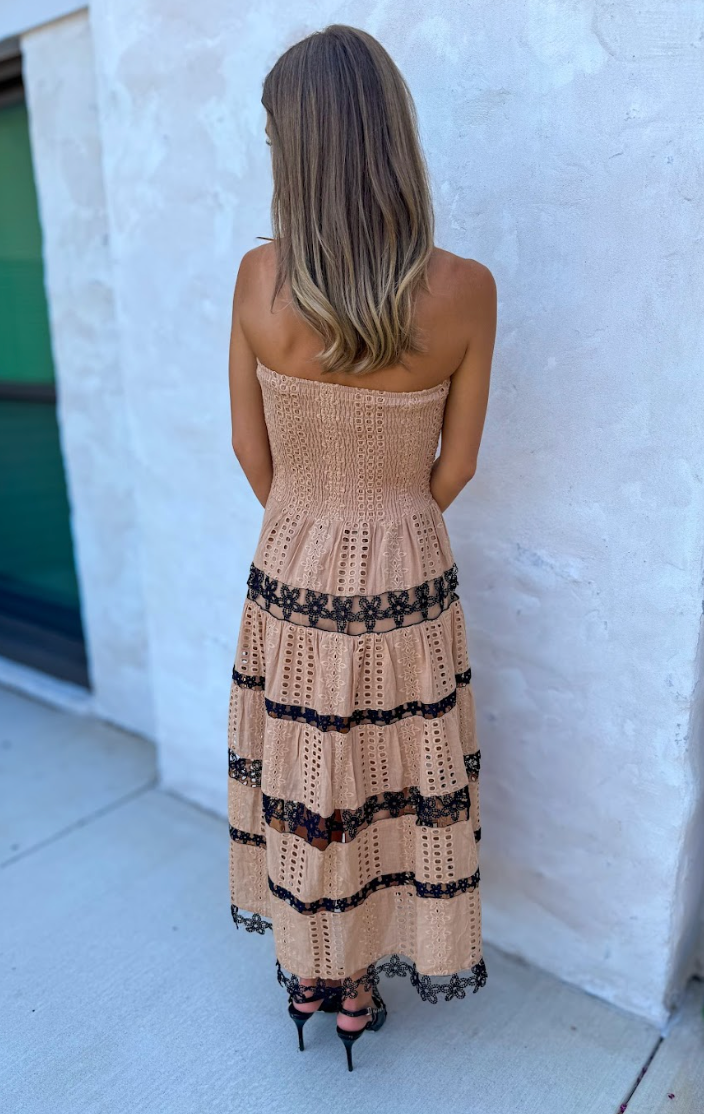 Smocked Eyelet Midi Dress