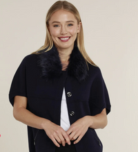 Fur Trim Cardigan - Navy