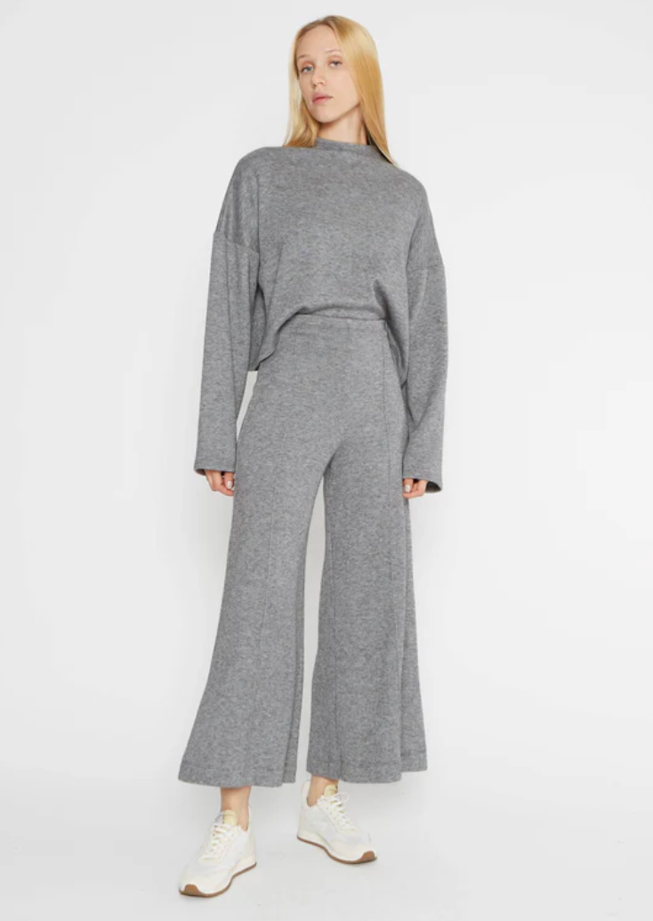 Sweater Knit Wide Leg Pant - Grey