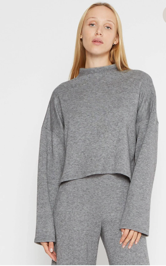 Sweater Knit Funnel Neck Top - Grey