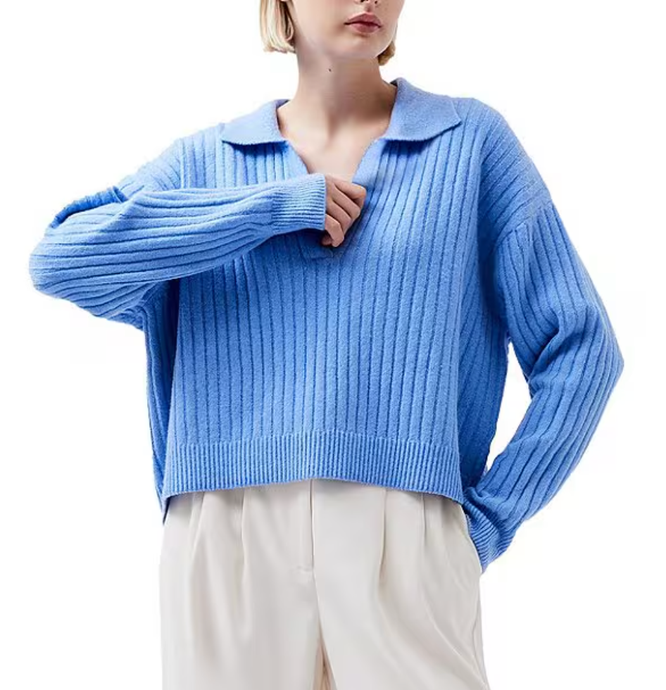 Vharie Collared Sweater-Blue