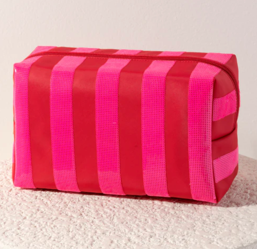 Cara Large Stripe Zip Pouch-Pink