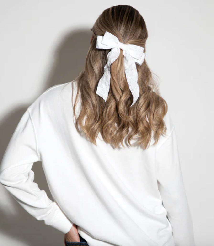 Textured Bow Clip-Ivory