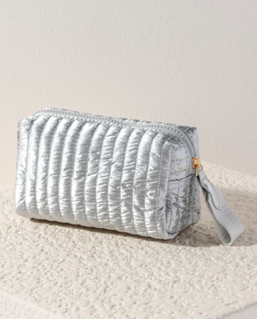 Logan Small Boxy Cosmetic Pouch-Silver