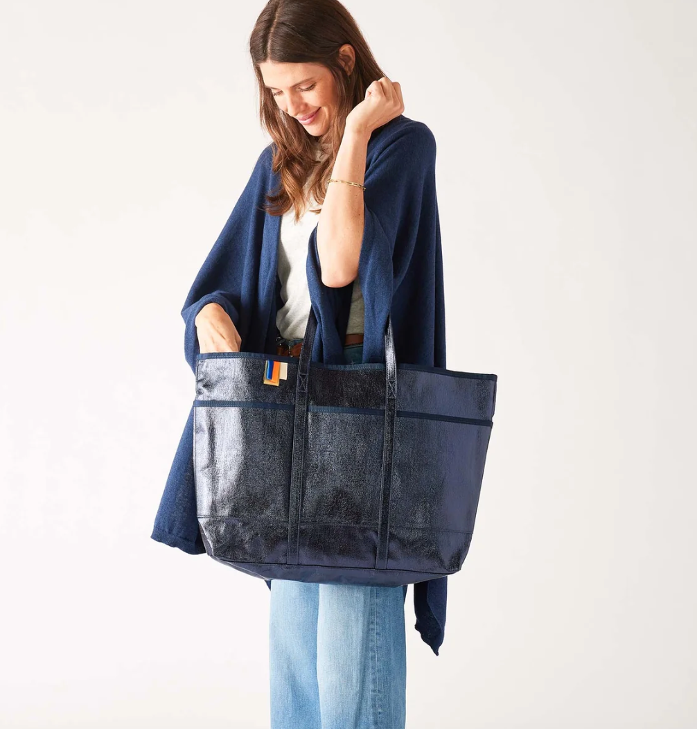 Large Plage Metallic Tote-Navy