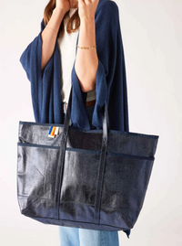 Large Plage Metallic Tote-Navy