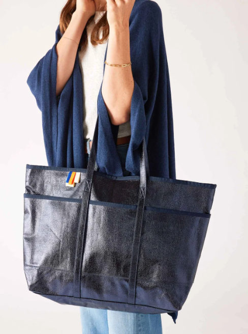 Large Plage Metallic Tote-Navy