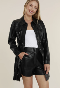 High Waisted Faux Leather Shorts-Black