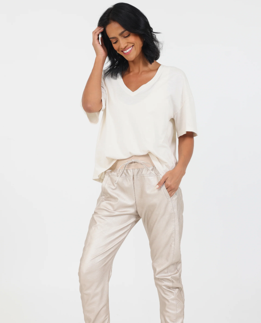 Ultimate Faux Leather Jogger-Metallic Gold