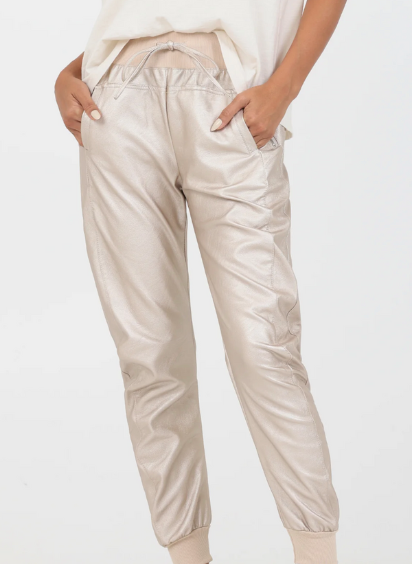 Ultimate Faux Leather Jogger-Metallic Gold