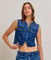 Boxy Crop Top-Dark Denim