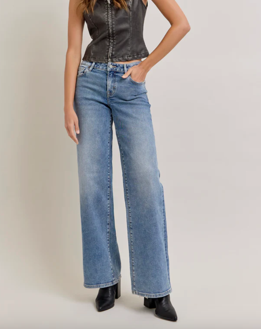 Nori Wide Leg Denim-Med Dark